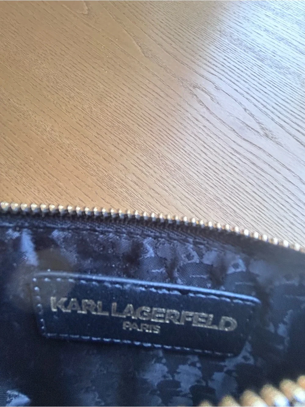 Karl Lagerfeld Black Wristlet Coin Purse with Gold Zip Pull